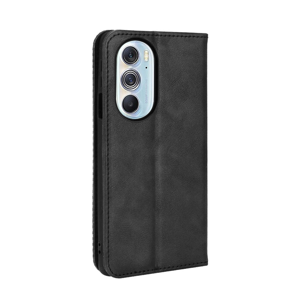 For Motorola Moto Edge 30 Pro/Edge+ 2022/Edge X30 Magnetic Buckle Retro Crazy Horse Leather Phone Case(Black)