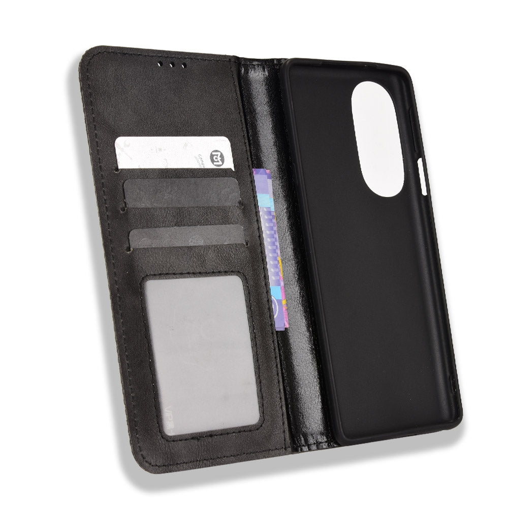 For Motorola Moto Edge 30 Pro/Edge+ 2022/Edge X30 Magnetic Buckle Retro Crazy Horse Leather Phone Case(Black)