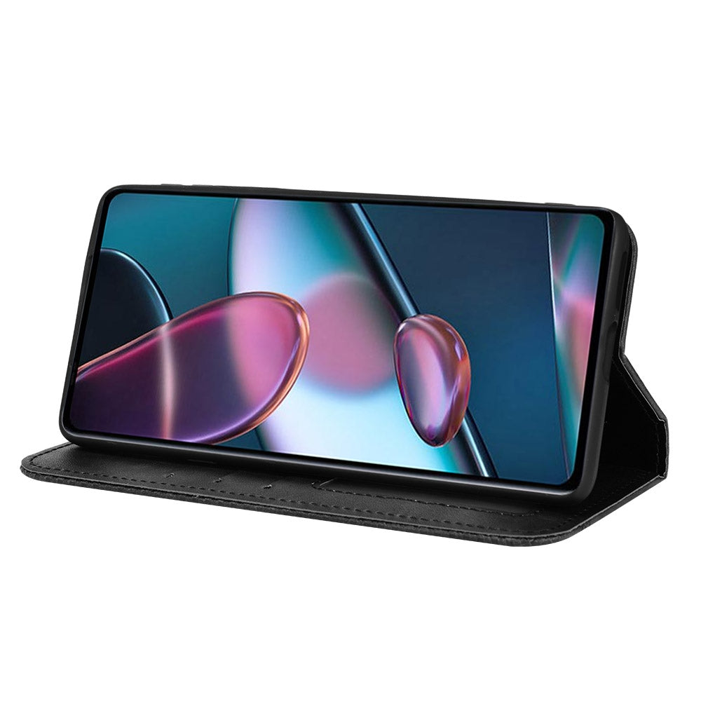 For Motorola Moto Edge 30 Pro/Edge+ 2022/Edge X30 Magnetic Buckle Retro Crazy Horse Leather Phone Case(Black)