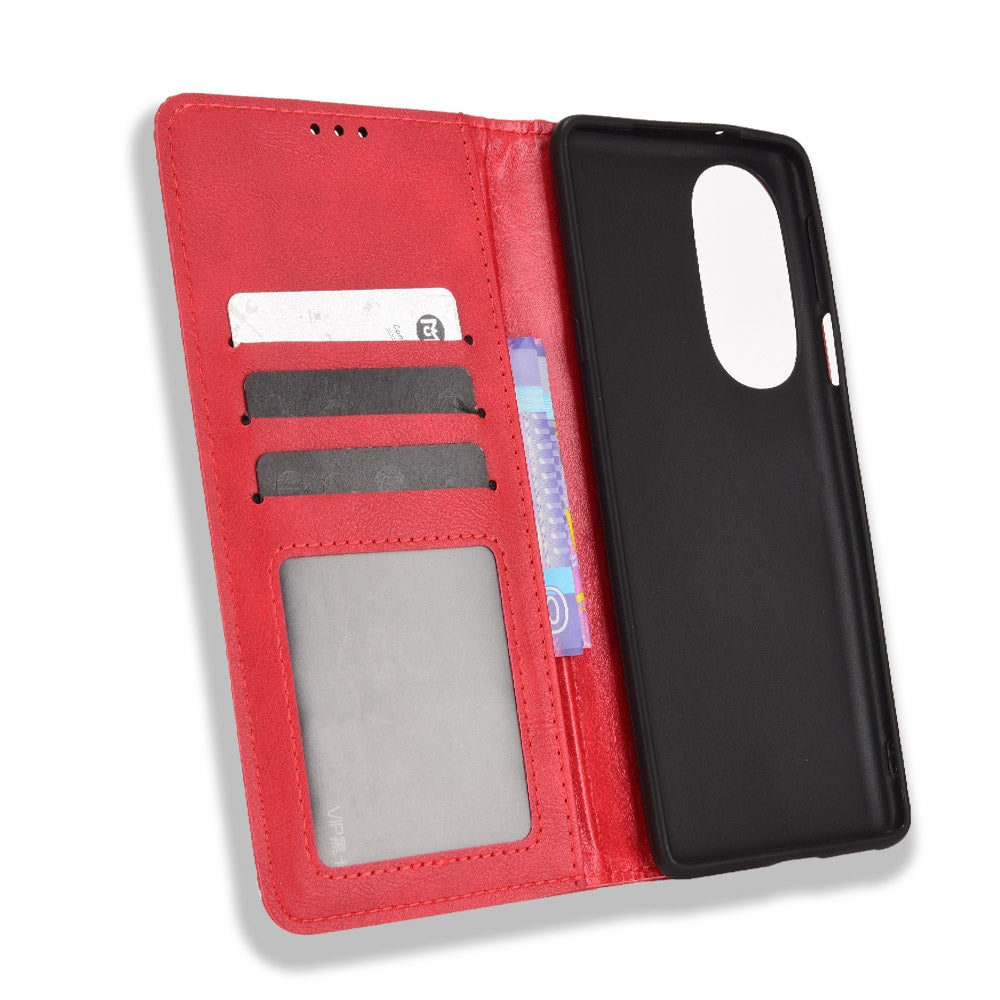 For Motorola Moto Edge 30 Pro/Edge+ 2022/Edge X30 Magnetic Buckle Retro Crazy Horse Leather Phone Case(Red)