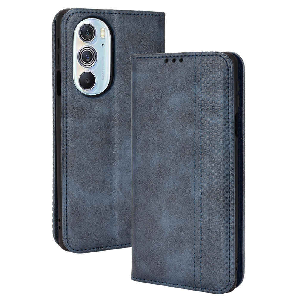 For Motorola Moto Edge 30 Pro/Edge+ 2022/Edge X30 Magnetic Buckle Retro Crazy Horse Leather Phone Case(Blue)