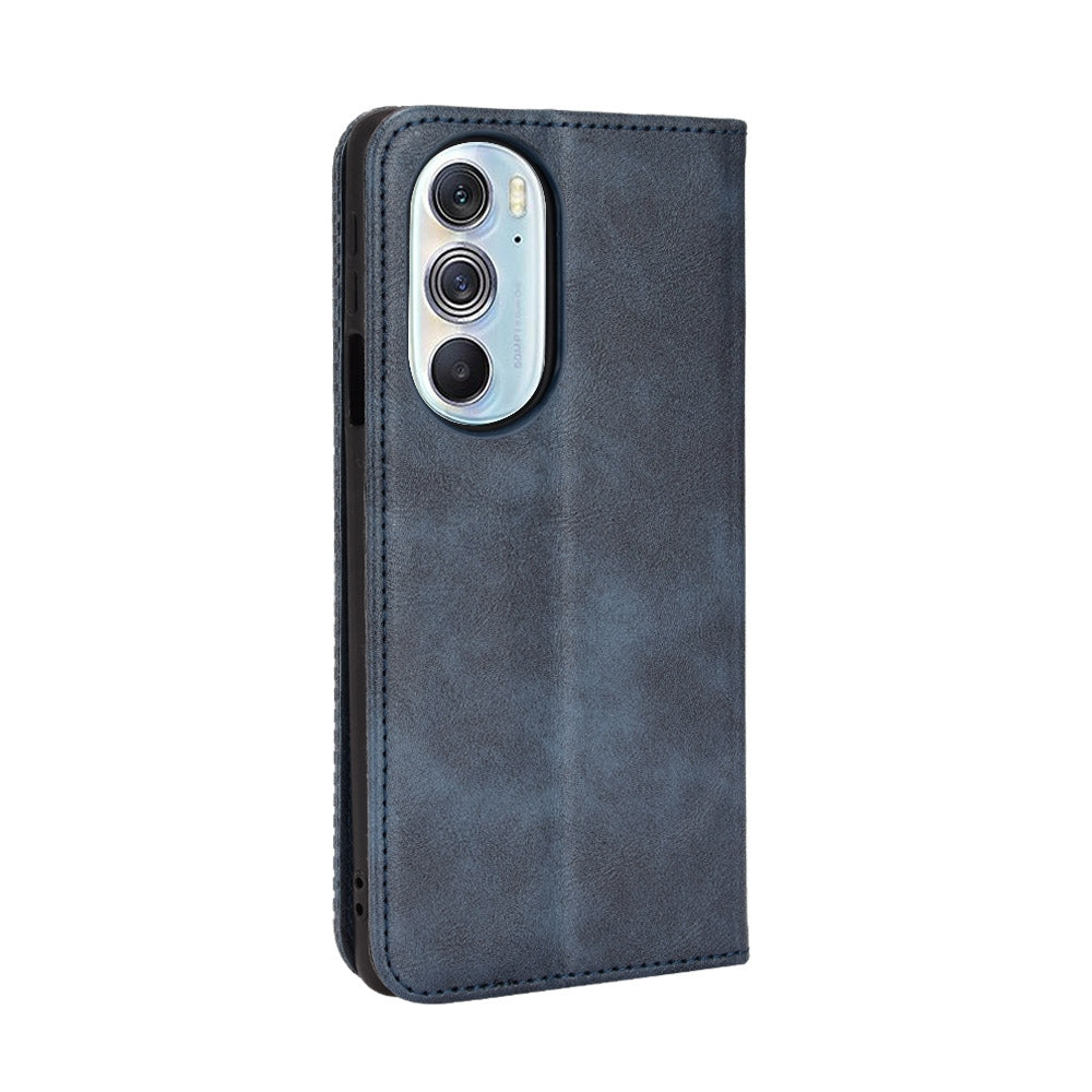 For Motorola Moto Edge 30 Pro/Edge+ 2022/Edge X30 Magnetic Buckle Retro Crazy Horse Leather Phone Case(Blue)