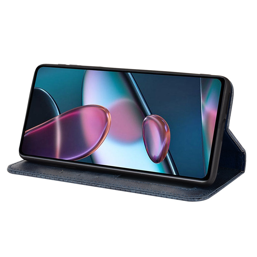 For Motorola Moto Edge 30 Pro/Edge+ 2022/Edge X30 Magnetic Buckle Retro Crazy Horse Leather Phone Case(Blue)