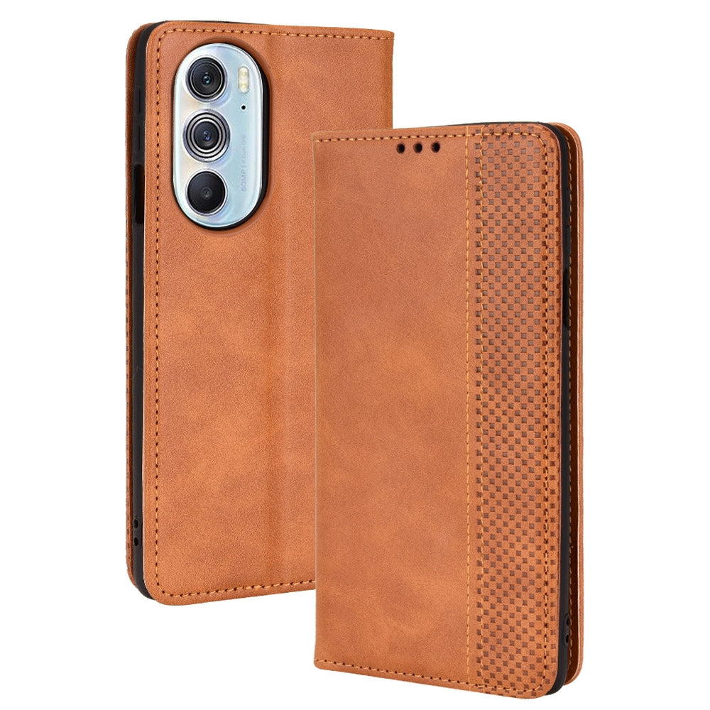 For Motorola Moto Edge 30 Pro/Edge+ 2022/Edge X30 Magnetic Buckle Retro Crazy Horse Leather Phone Case(Brown)