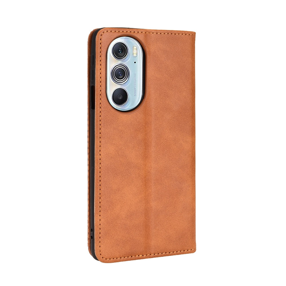 For Motorola Moto Edge 30 Pro/Edge+ 2022/Edge X30 Magnetic Buckle Retro Crazy Horse Leather Phone Case(Brown)
