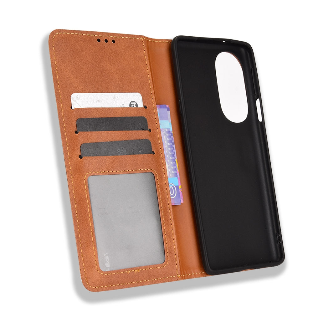 For Motorola Moto Edge 30 Pro/Edge+ 2022/Edge X30 Magnetic Buckle Retro Crazy Horse Leather Phone Case(Brown)