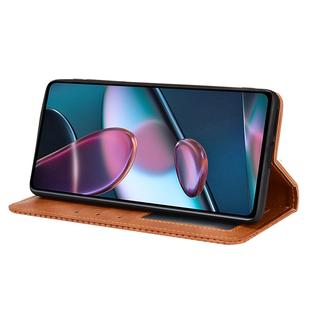 For Motorola Moto Edge 30 Pro/Edge+ 2022/Edge X30 Magnetic Buckle Retro Crazy Horse Leather Phone Case(Brown)