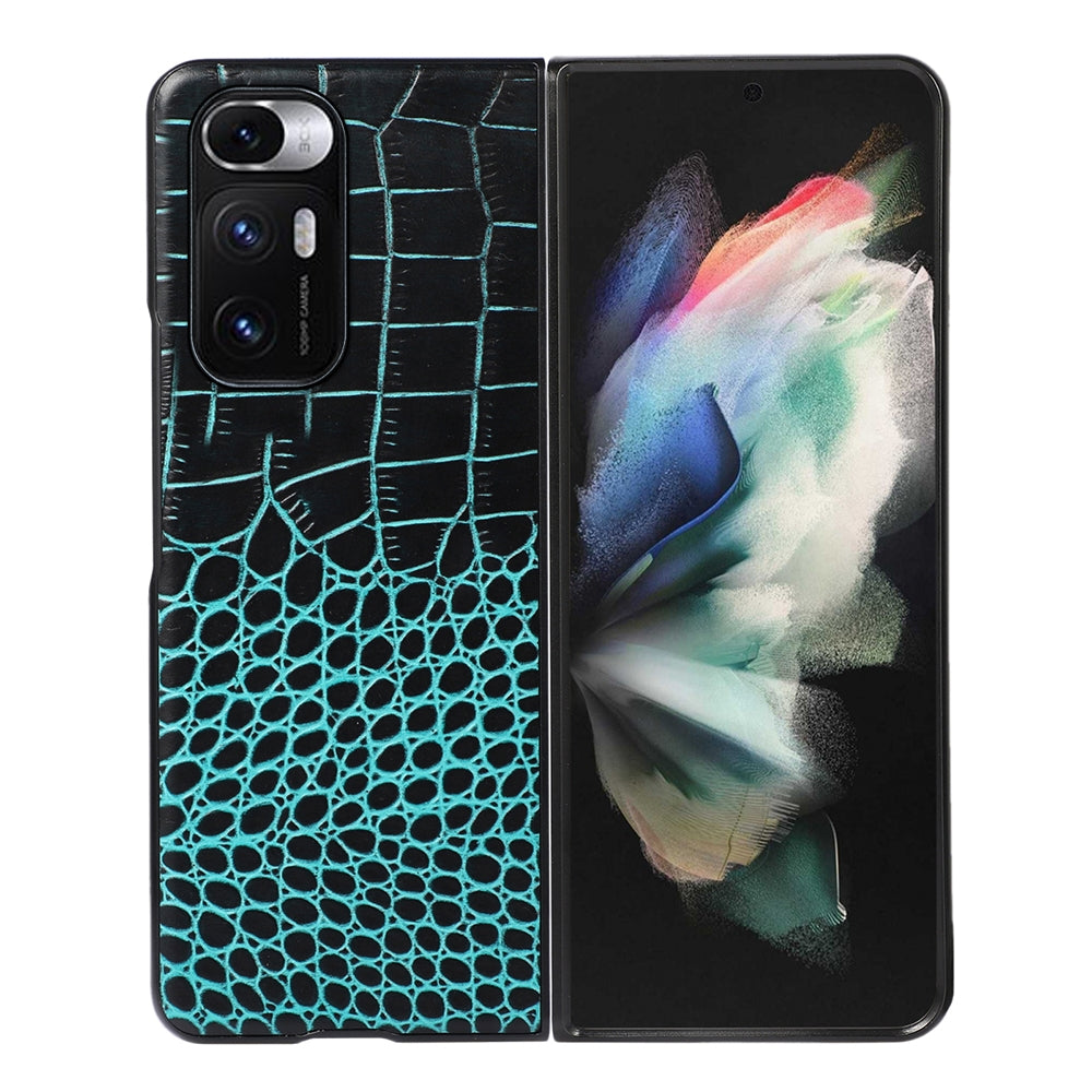 For Xiaomi Mi Mix Fold Crocodile Top Layer Cowhide Leather Phone Case(Cyan Blue)