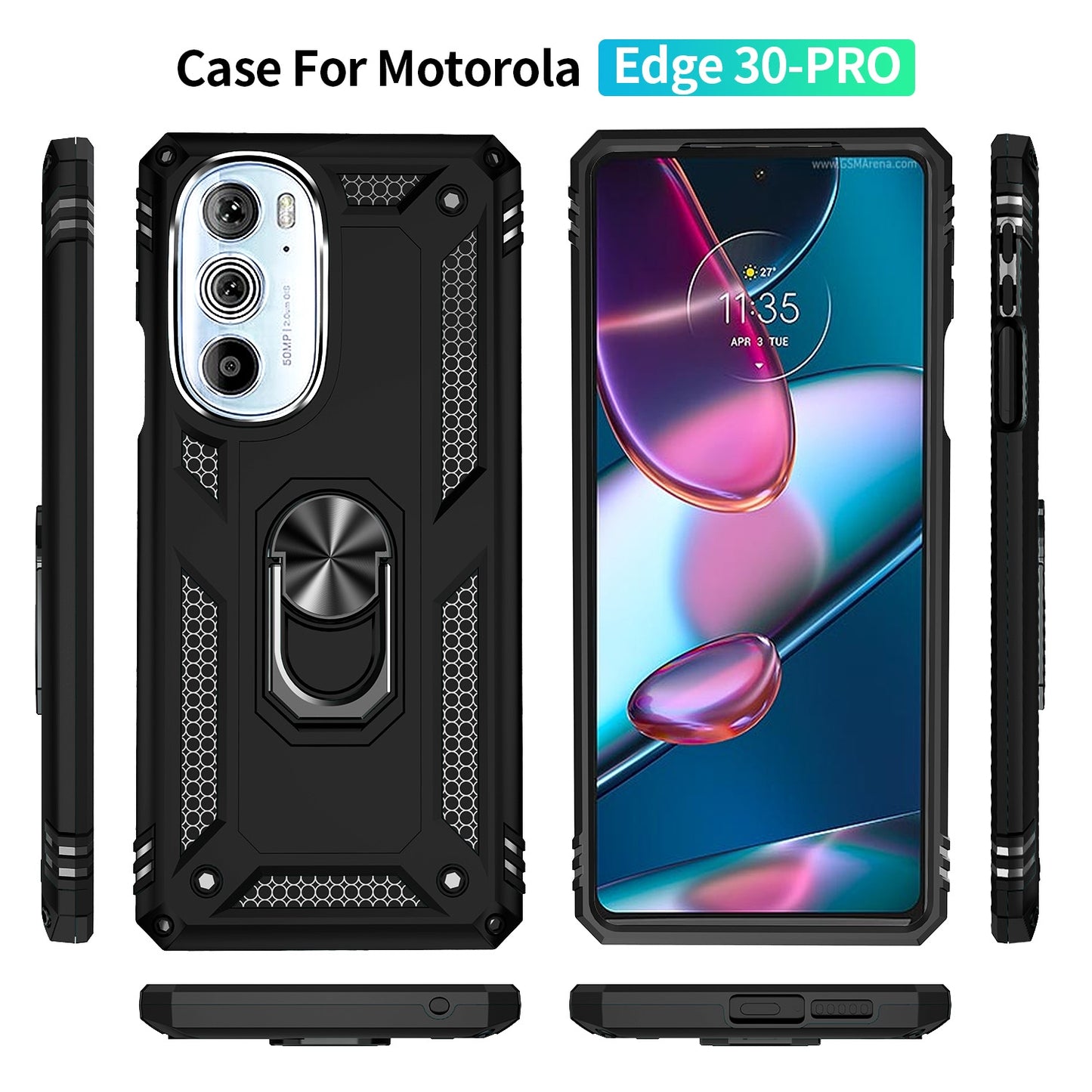 For Motorola Edge 30 Pro Shockproof TPU + PC Phone Case with Holder(Black)