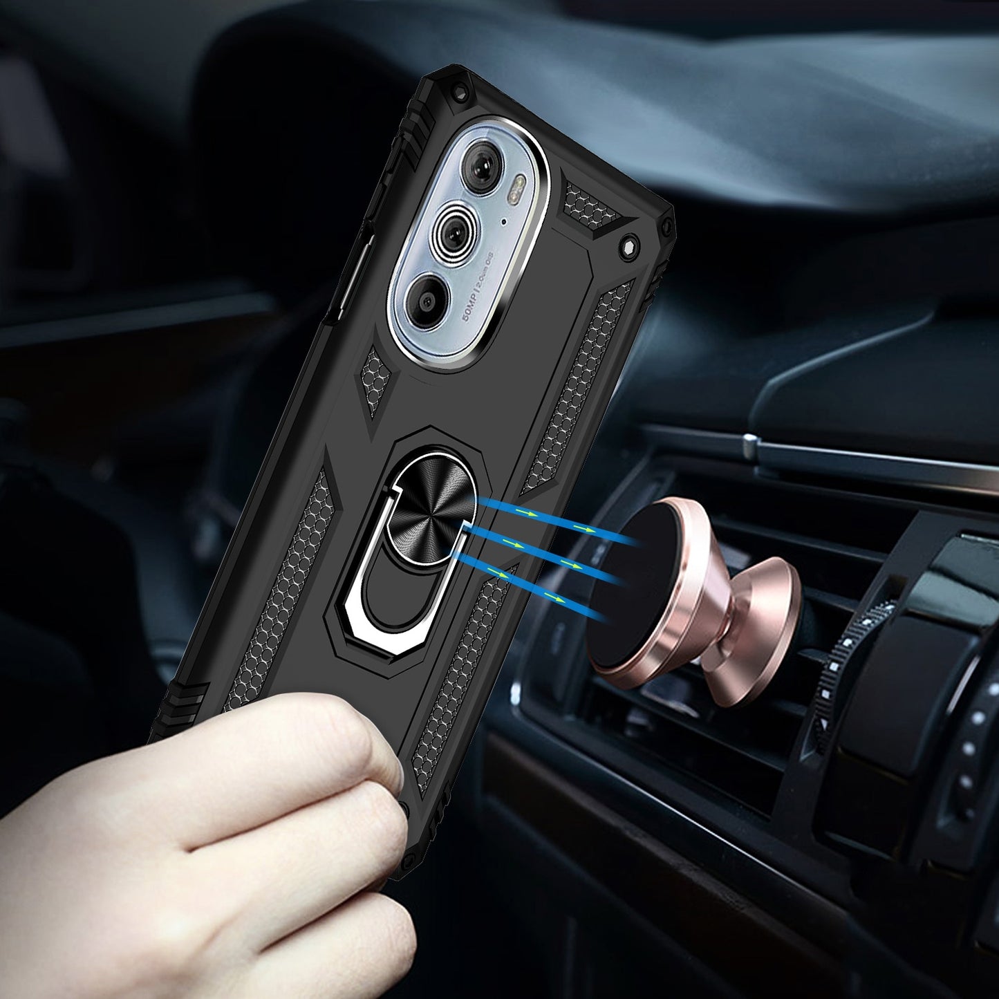 For Motorola Edge 30 Pro Shockproof TPU + PC Phone Case with Holder(Black)