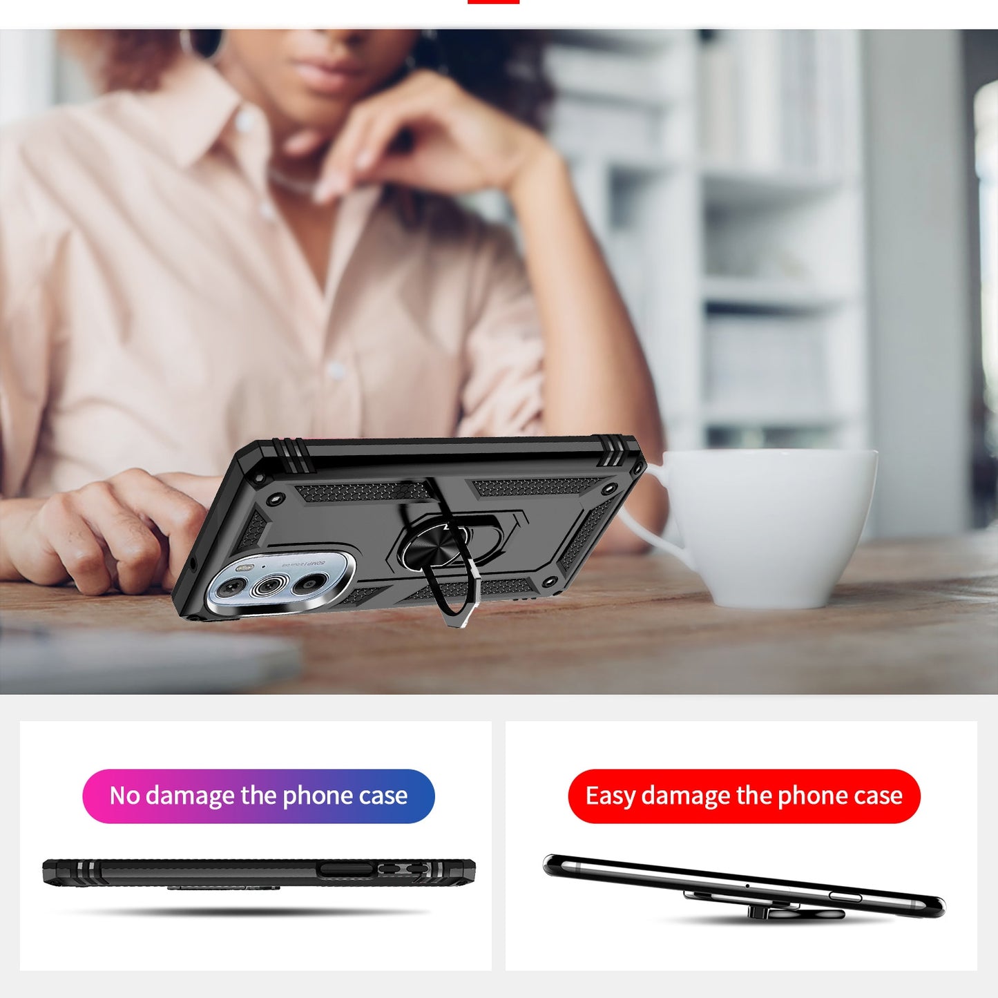 For Motorola Edge 30 Pro Shockproof TPU + PC Phone Case with Holder(Black)