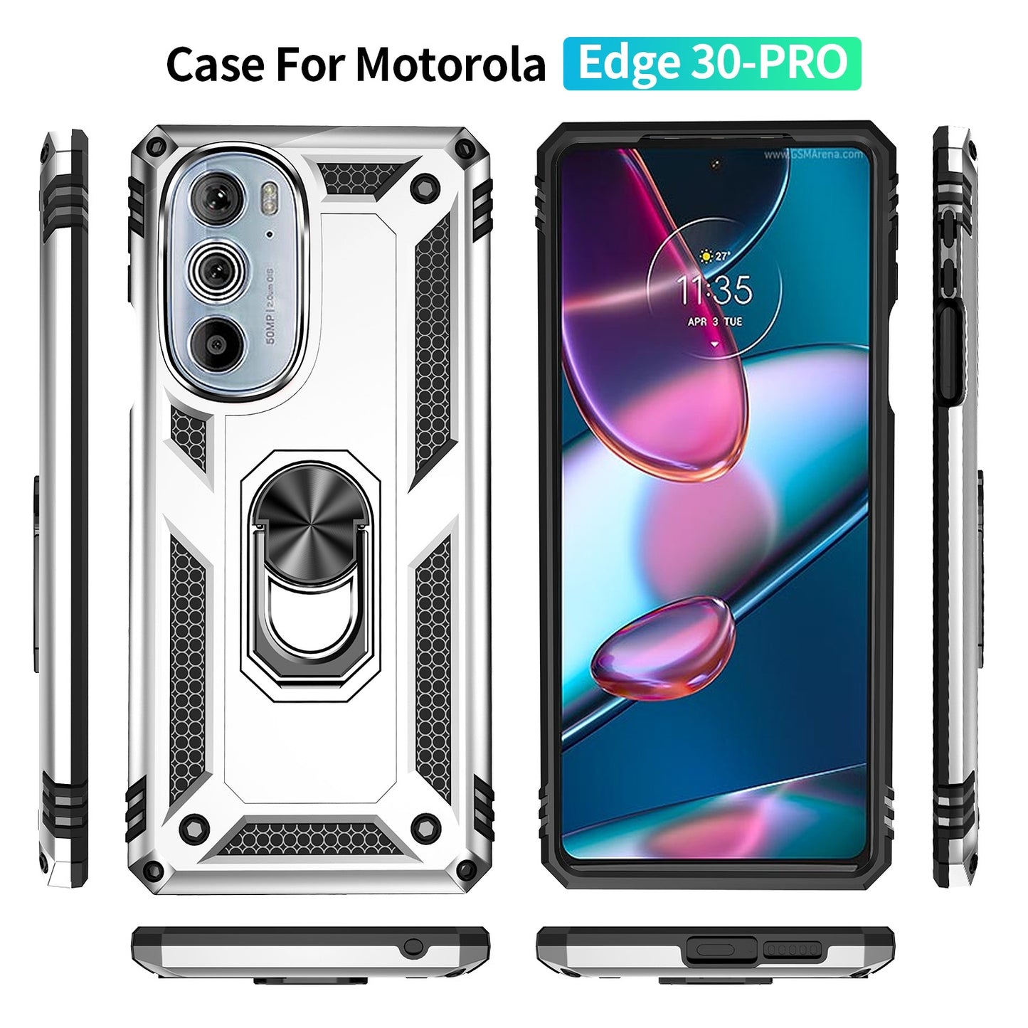 For Motorola Edge 30 Pro Shockproof TPU + PC Phone Case with Holder(Silver)