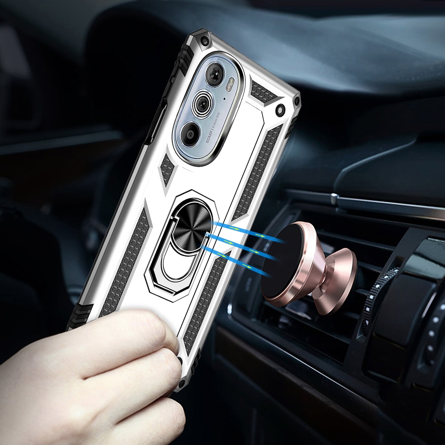 For Motorola Edge 30 Pro Shockproof TPU + PC Phone Case with Holder(Silver)