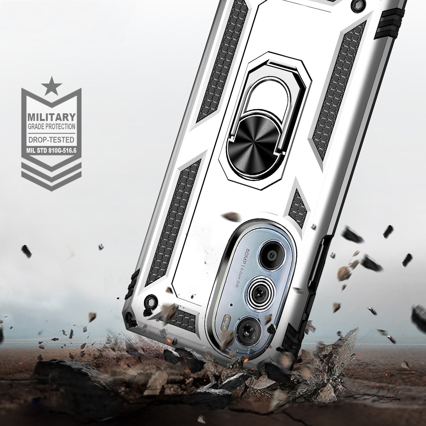 For Motorola Edge 30 Pro Shockproof TPU + PC Phone Case with Holder(Silver)