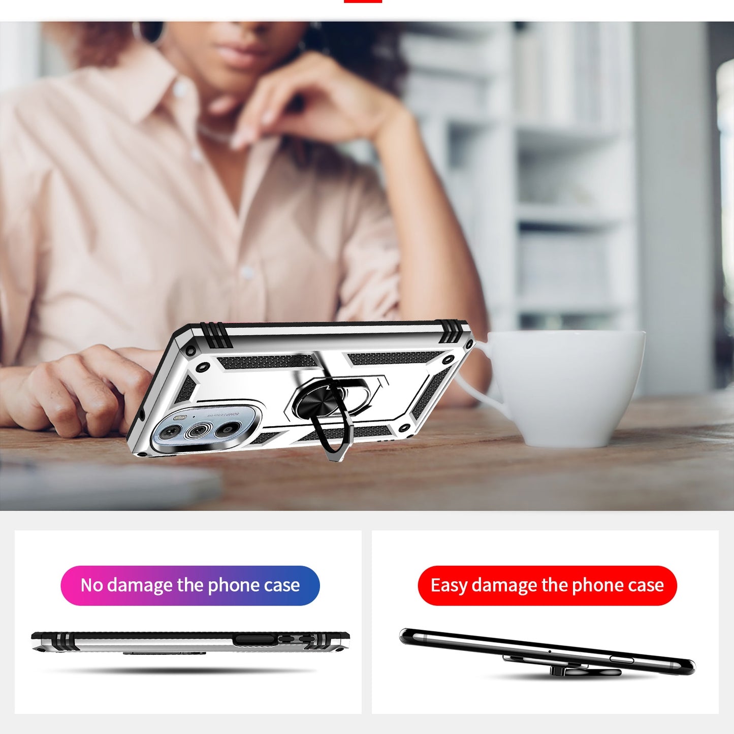 For Motorola Edge 30 Pro Shockproof TPU + PC Phone Case with Holder(Silver)