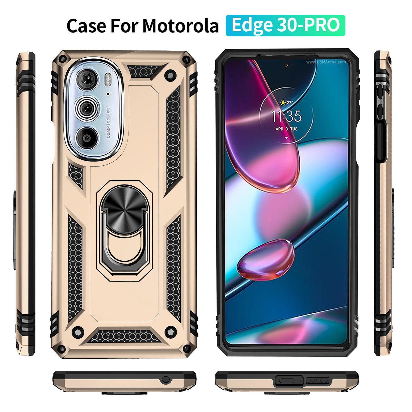 For Motorola Edge 30 Pro Shockproof TPU + PC Phone Case with Holder(Gold)