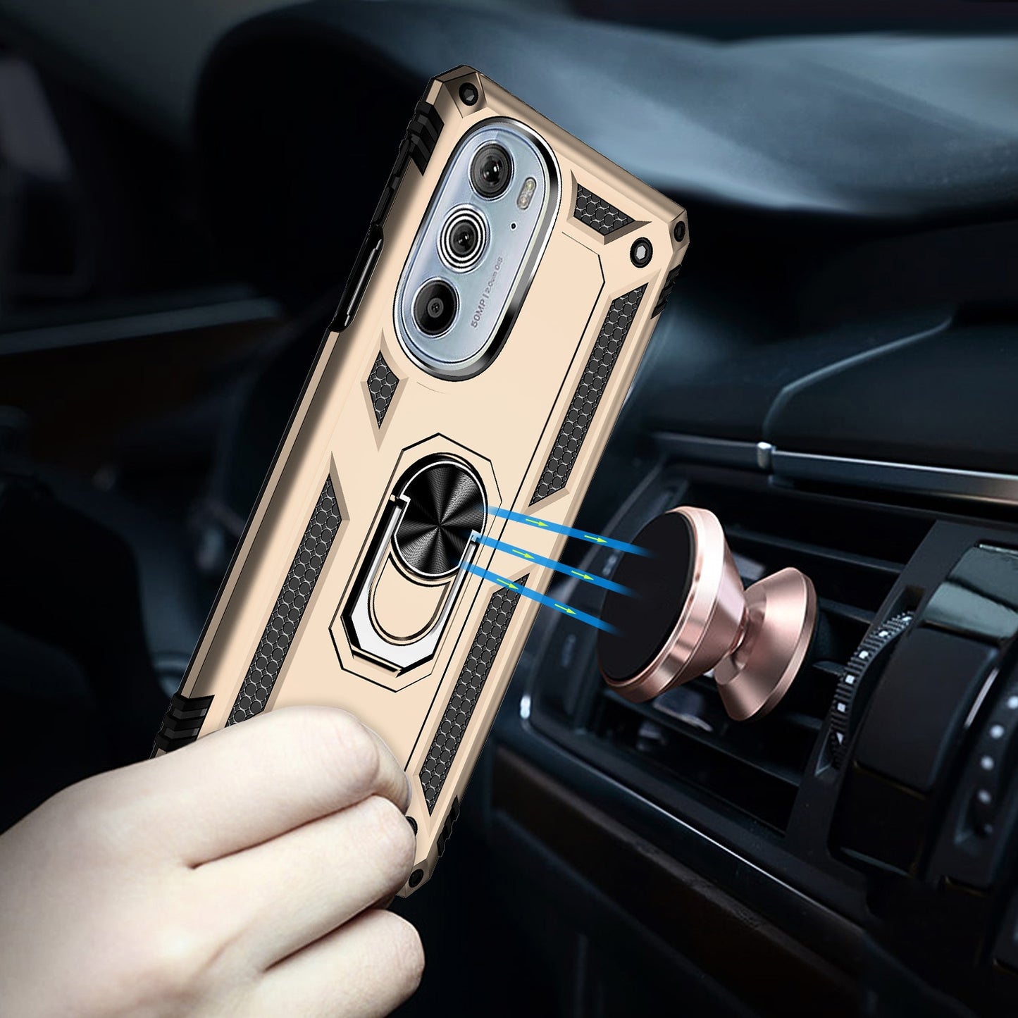 For Motorola Edge 30 Pro Shockproof TPU + PC Phone Case with Holder(Gold)