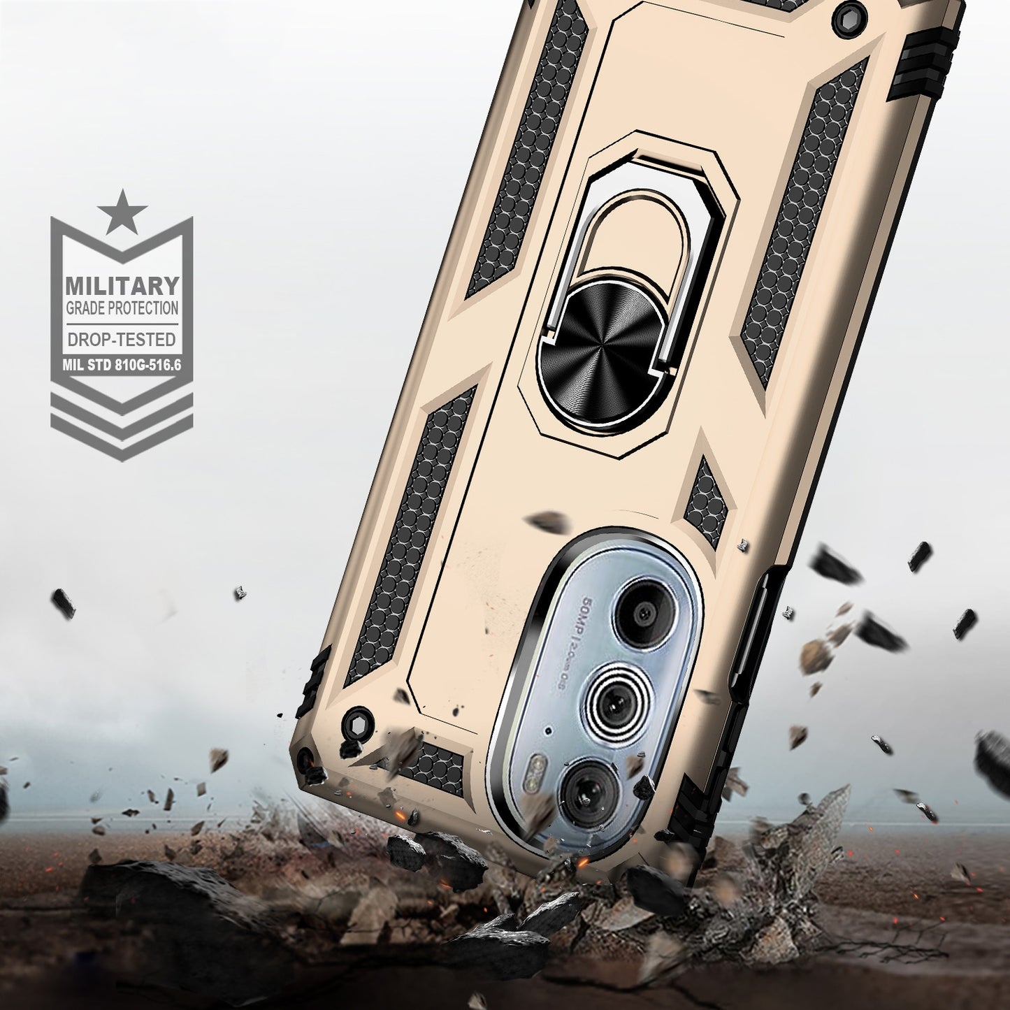 For Motorola Edge 30 Pro Shockproof TPU + PC Phone Case with Holder(Gold)