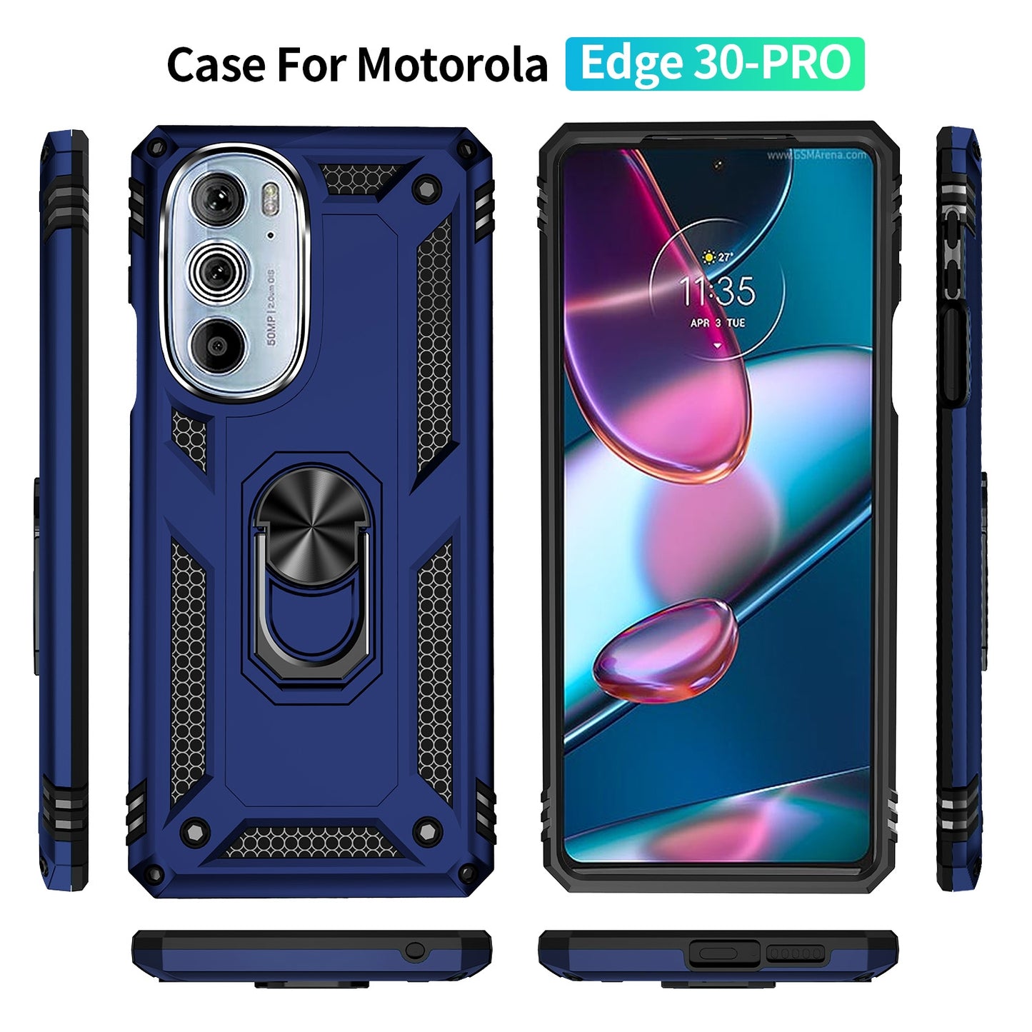 For Motorola Edge 30 Pro Shockproof TPU + PC Phone Case with Holder(Blue)