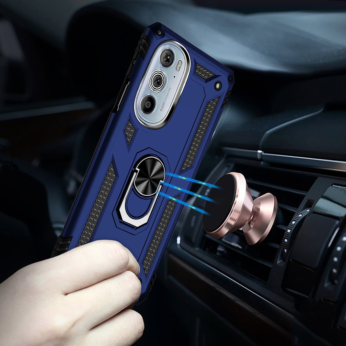 For Motorola Edge 30 Pro Shockproof TPU + PC Phone Case with Holder(Blue)