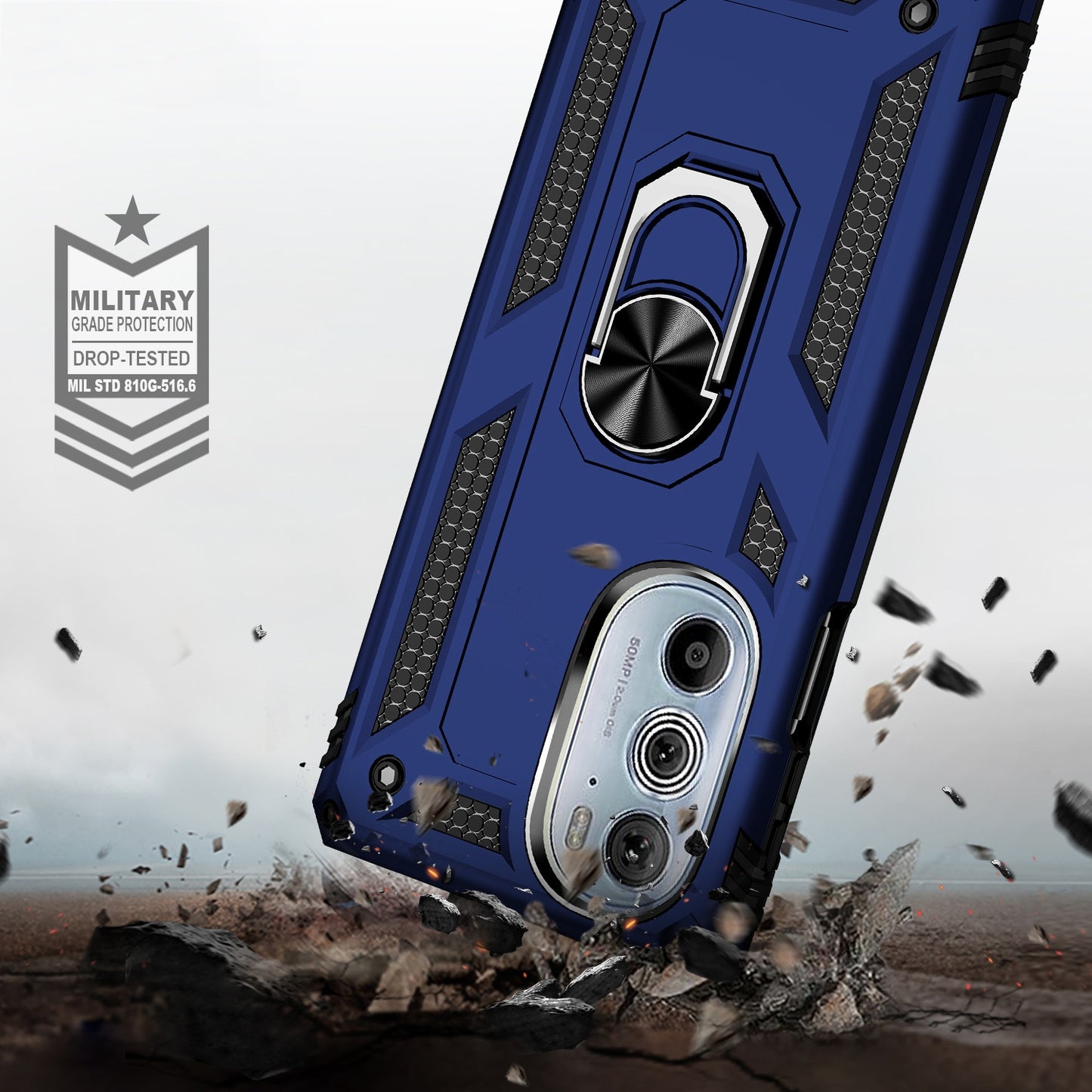 For Motorola Edge 30 Pro Shockproof TPU + PC Phone Case with Holder(Blue)