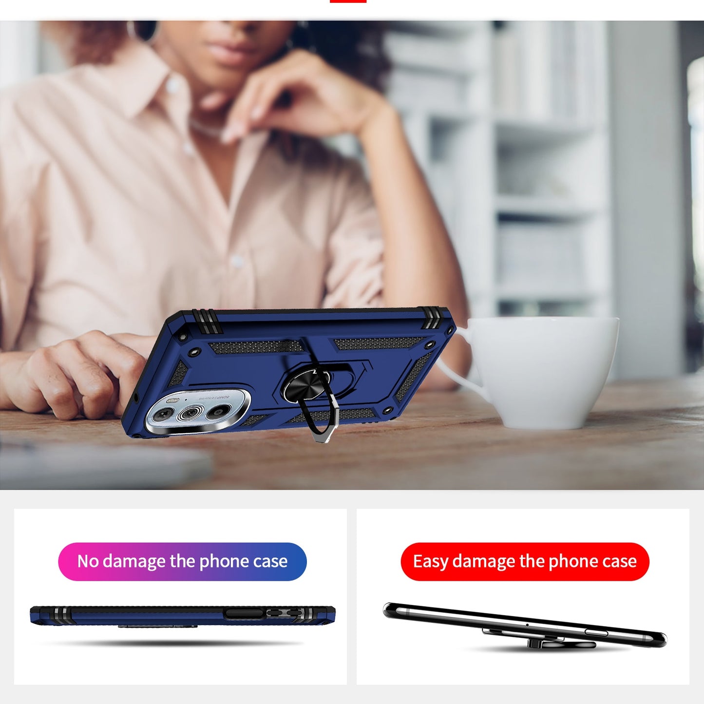 For Motorola Edge 30 Pro Shockproof TPU + PC Phone Case with Holder(Blue)