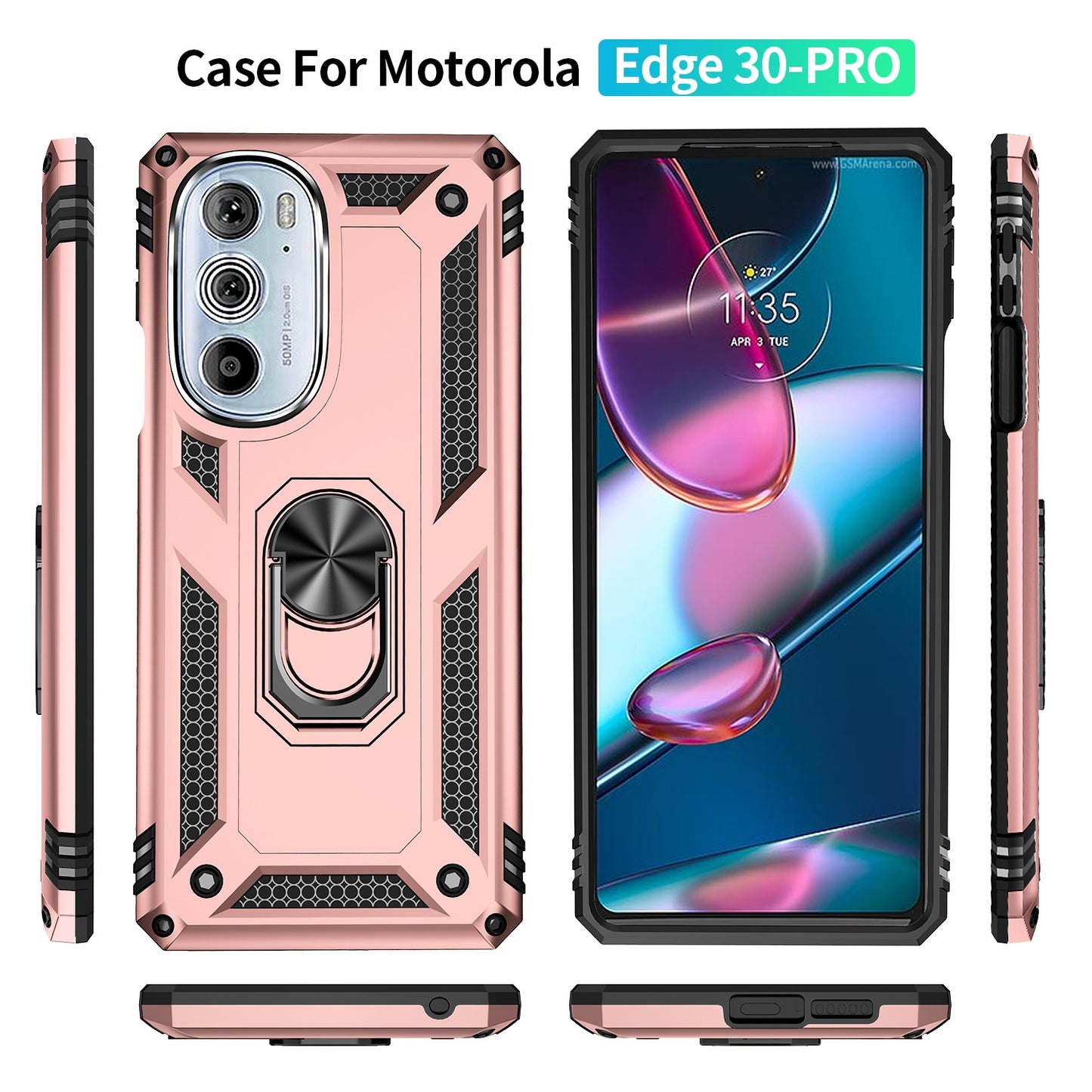 For Motorola Edge 30 Pro Shockproof TPU + PC Phone Case with Holder(Rose Gold)