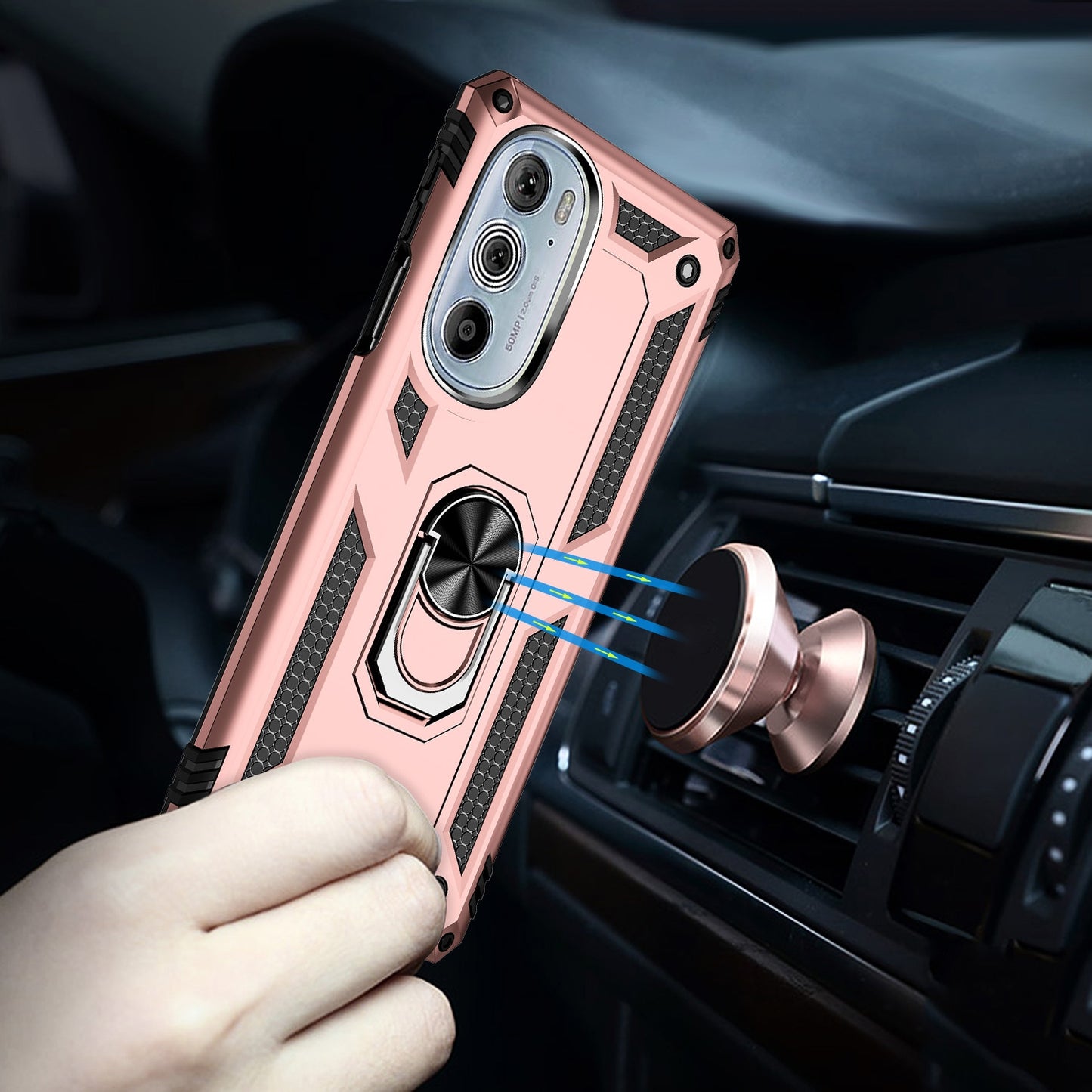 For Motorola Edge 30 Pro Shockproof TPU + PC Phone Case with Holder(Rose Gold)