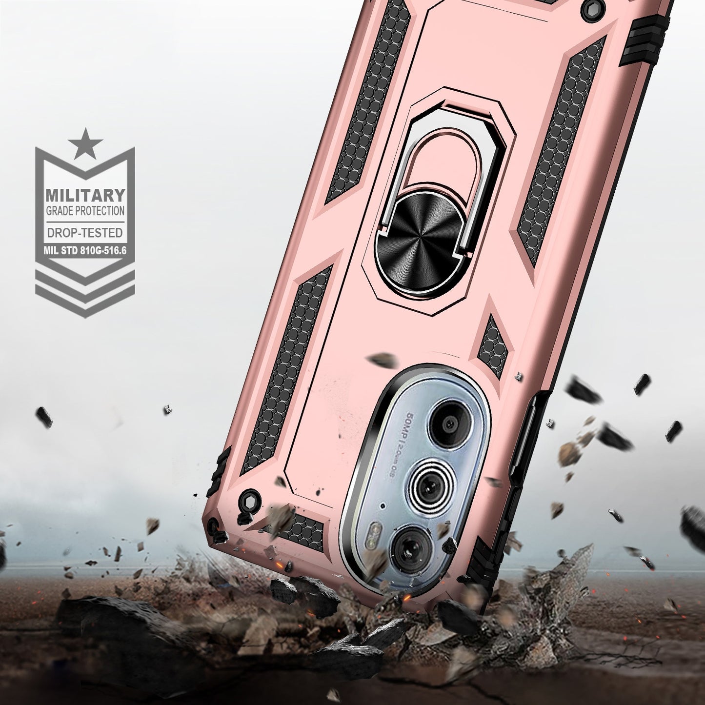 For Motorola Edge 30 Pro Shockproof TPU + PC Phone Case with Holder(Rose Gold)