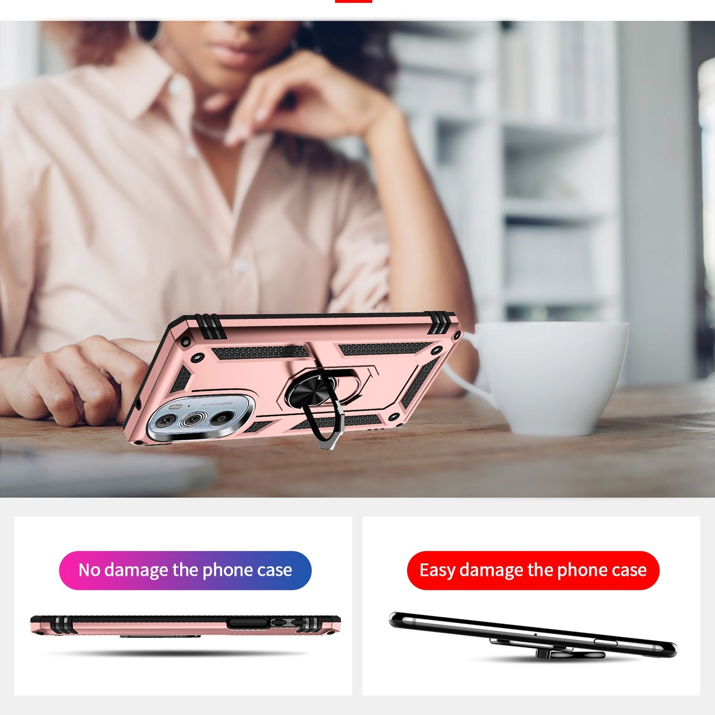 For Motorola Edge 30 Pro Shockproof TPU + PC Phone Case with Holder(Rose Gold)