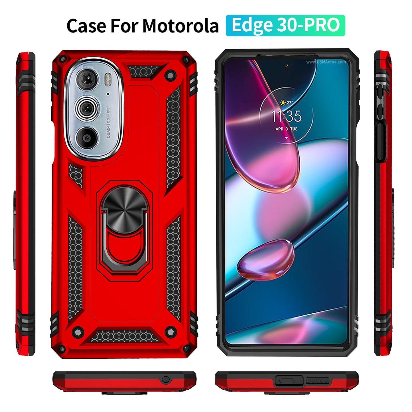 For Motorola Edge 30 Pro Shockproof TPU + PC Phone Case with Holder(Red)