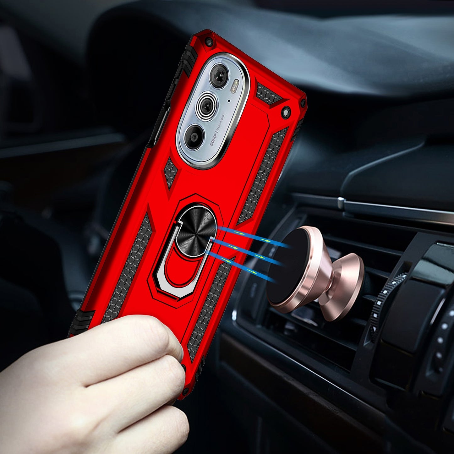 For Motorola Edge 30 Pro Shockproof TPU + PC Phone Case with Holder(Red)