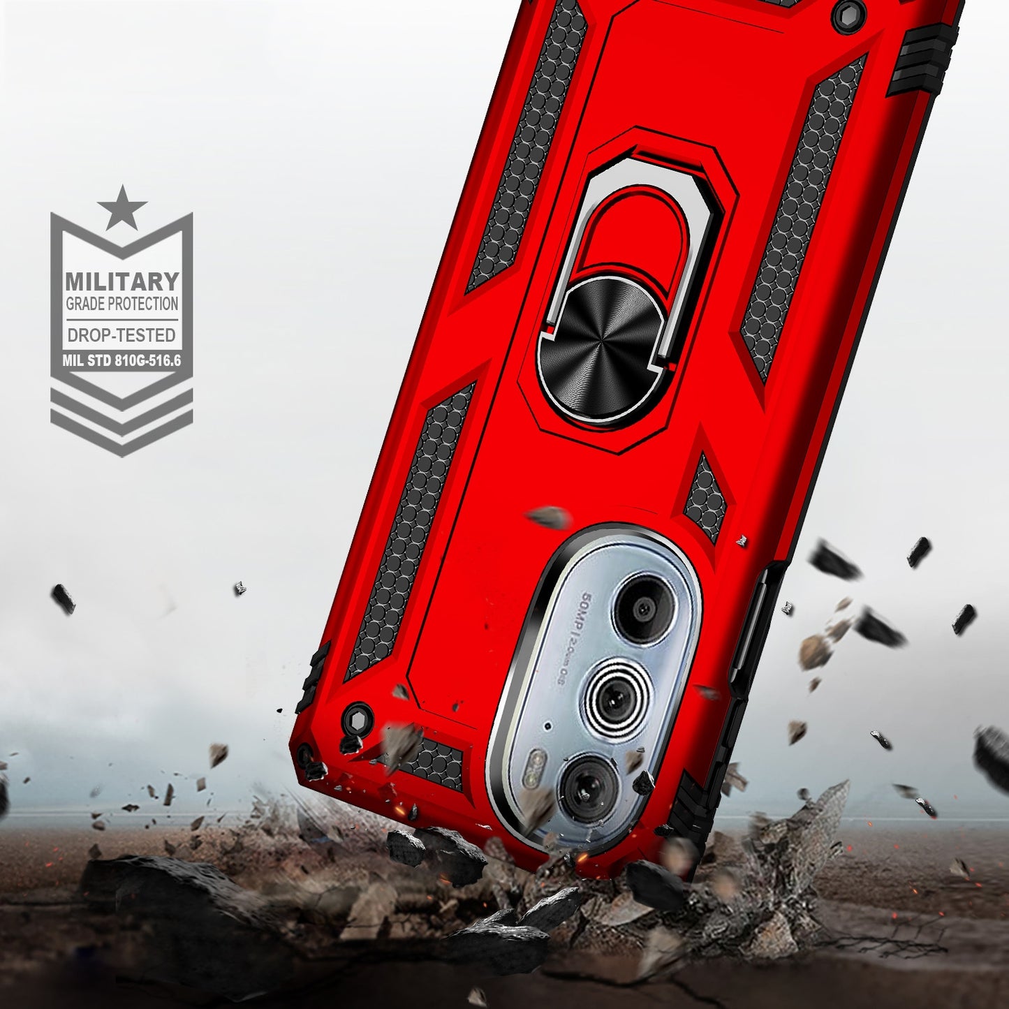 For Motorola Edge 30 Pro Shockproof TPU + PC Phone Case with Holder(Red)