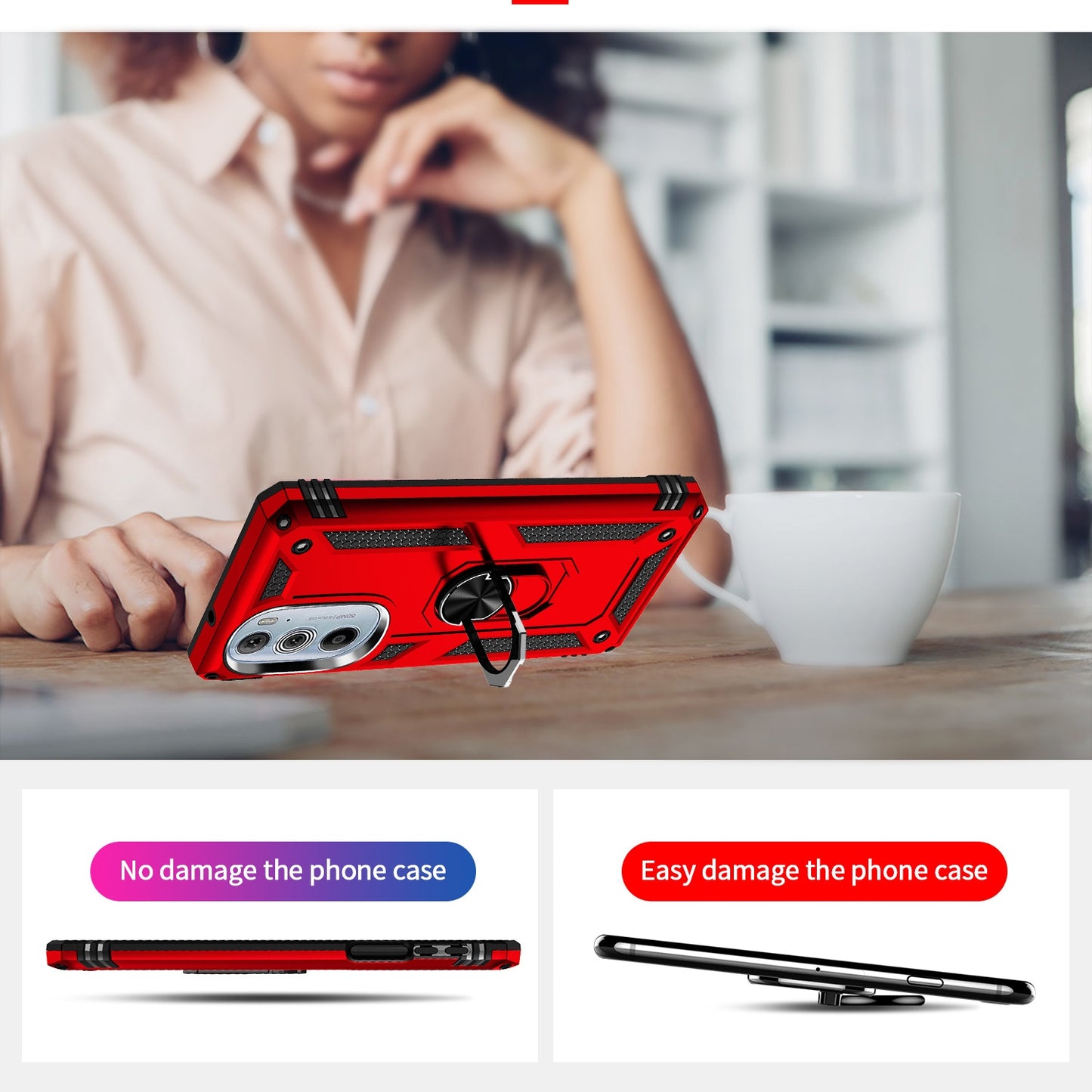 For Motorola Edge 30 Pro Shockproof TPU + PC Phone Case with Holder(Red)