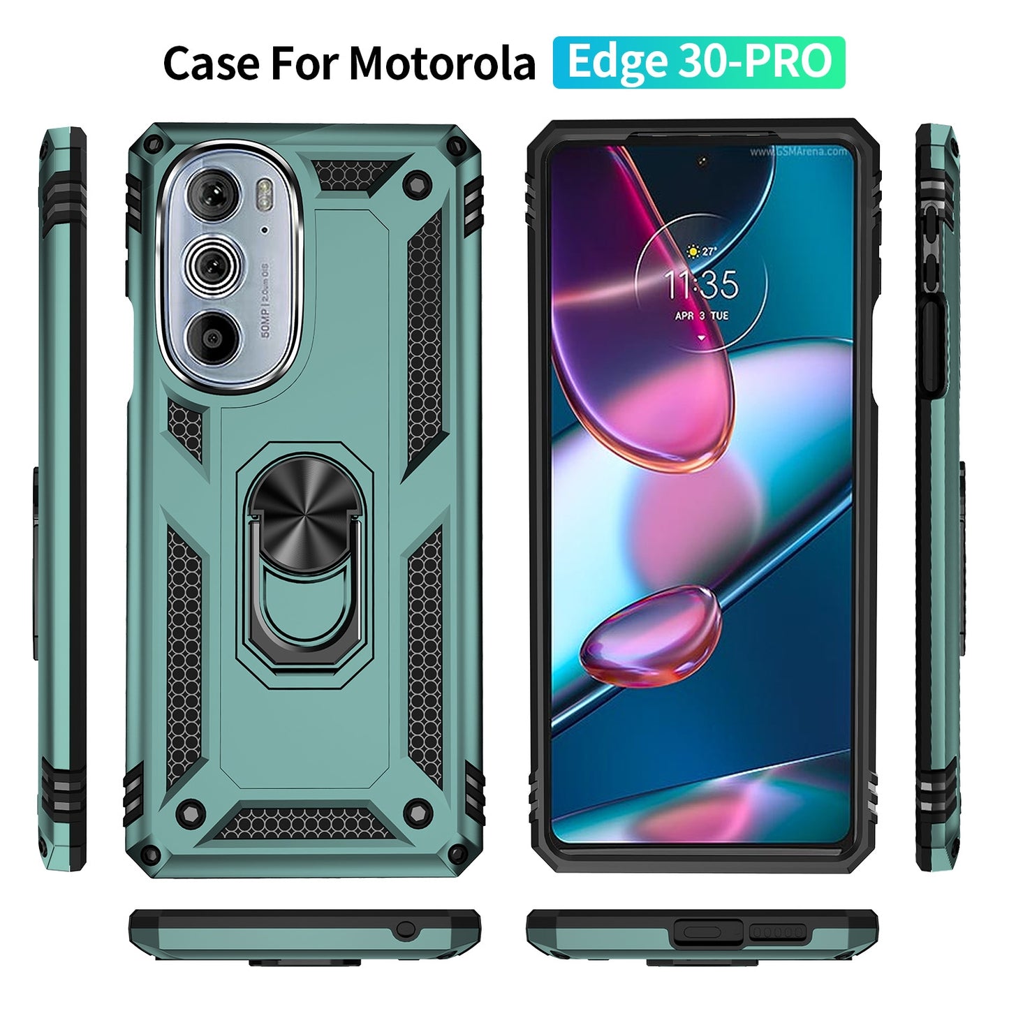 For Motorola Edge 30 Pro Shockproof TPU + PC Phone Case with Holder(Dark Green)