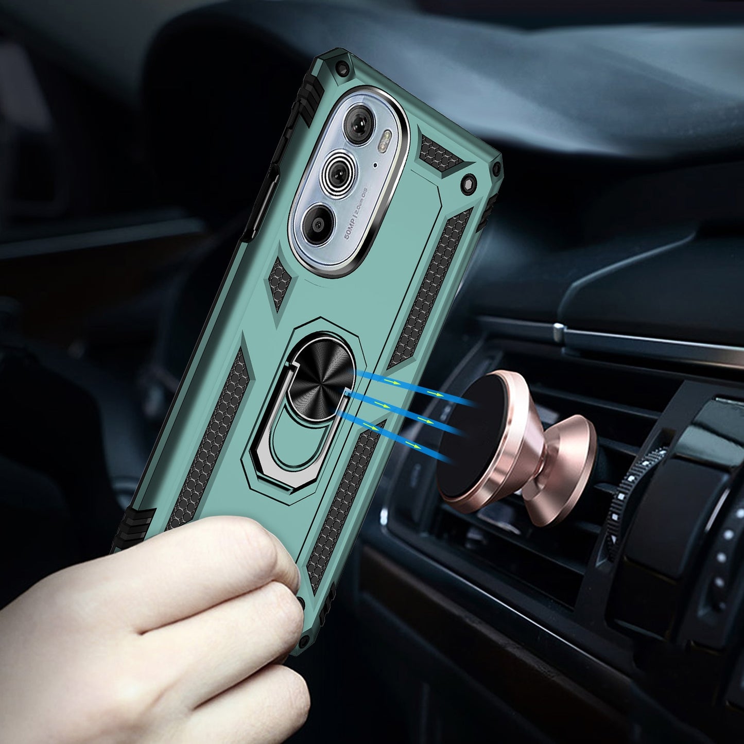 For Motorola Edge 30 Pro Shockproof TPU + PC Phone Case with Holder(Dark Green)