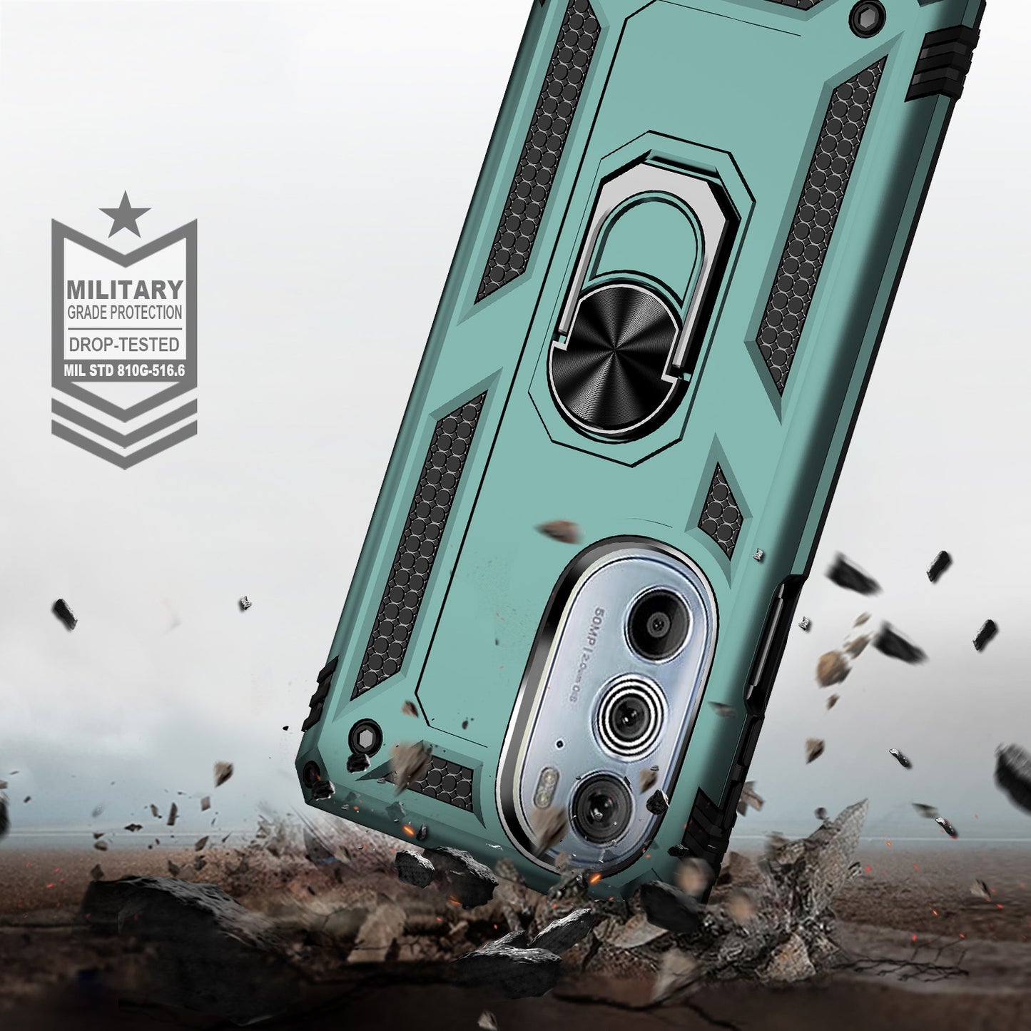 For Motorola Edge 30 Pro Shockproof TPU + PC Phone Case with Holder(Dark Green)