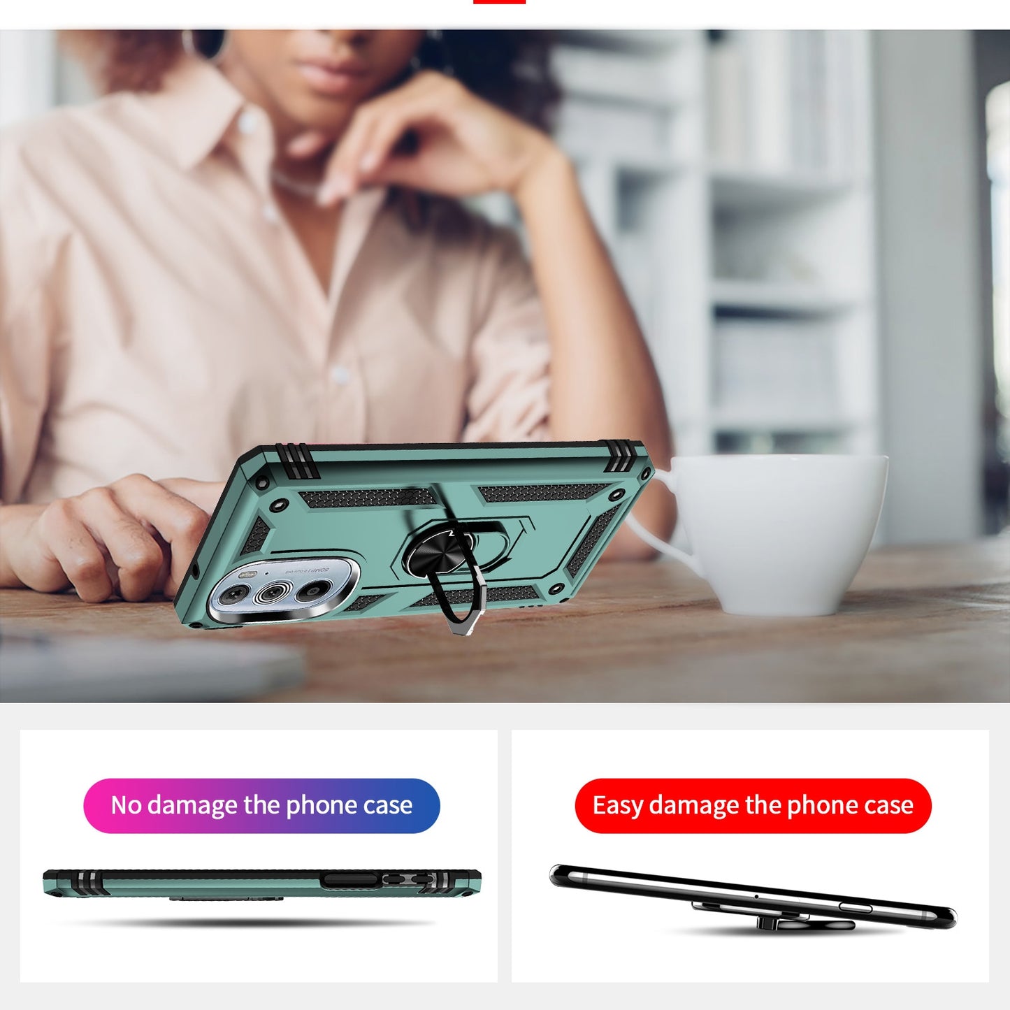 For Motorola Edge 30 Pro Shockproof TPU + PC Phone Case with Holder(Dark Green)