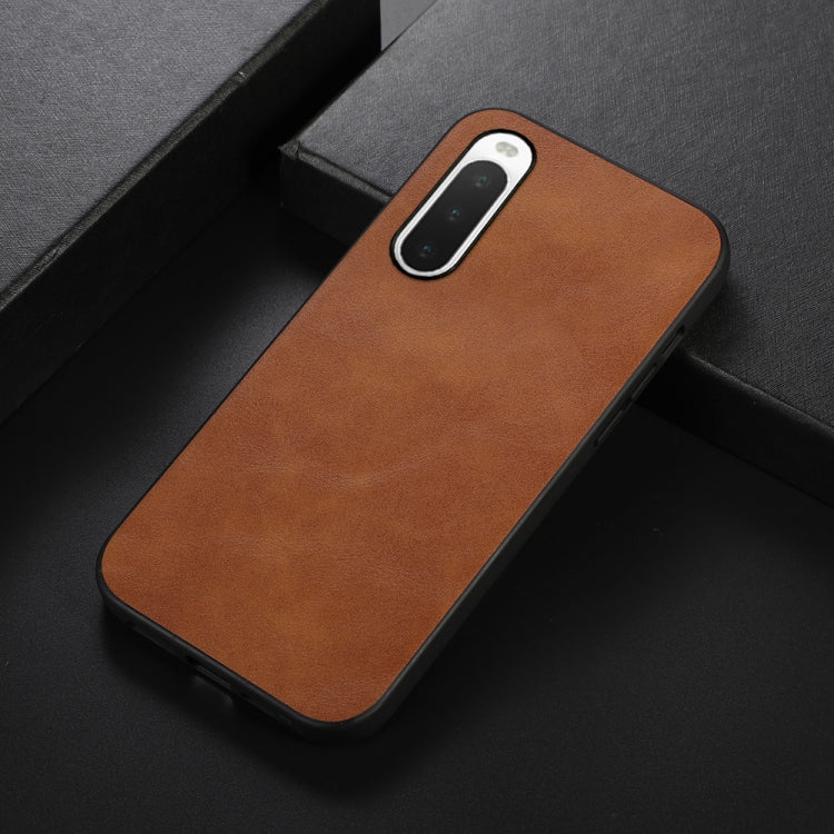 Uniqkart For Sony Xperia 10 IV 5G Vintage Phone Case PU Leather Coated TPU+PC Litchi Texture Cover - Brown