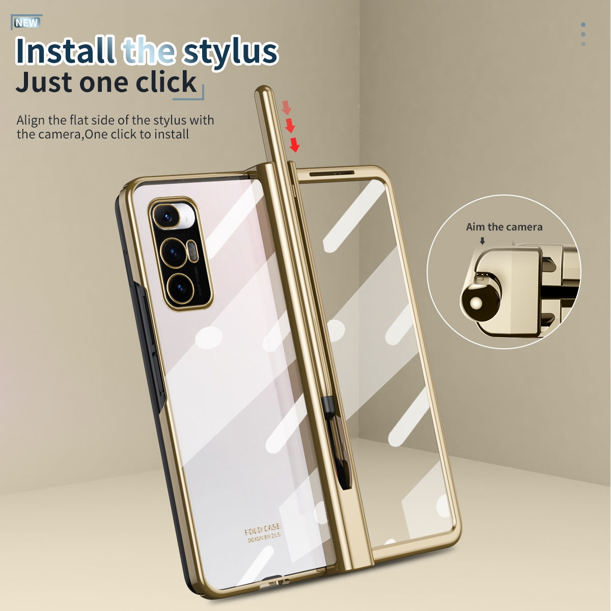 For Xiaomi Mi Mix Fold Electroplating Hinge Phone Case with Stylus(Gold)