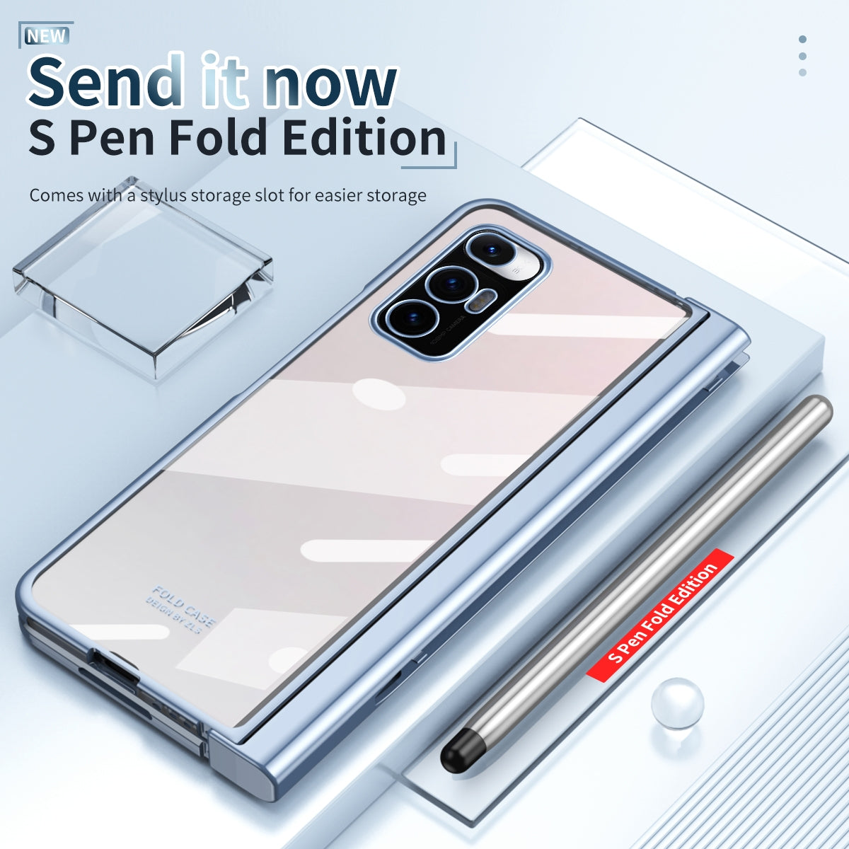 For Xiaomi Mi Mix Fold Electroplating Hinge Phone Case with Stylus(Blue)