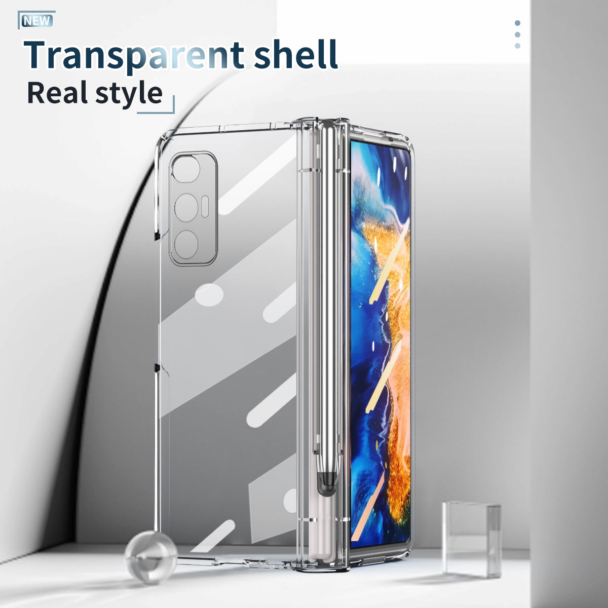 For Xiaomi Mi Mix Fold Electroplating Hinge Phone Case with Stylus(Transparent)