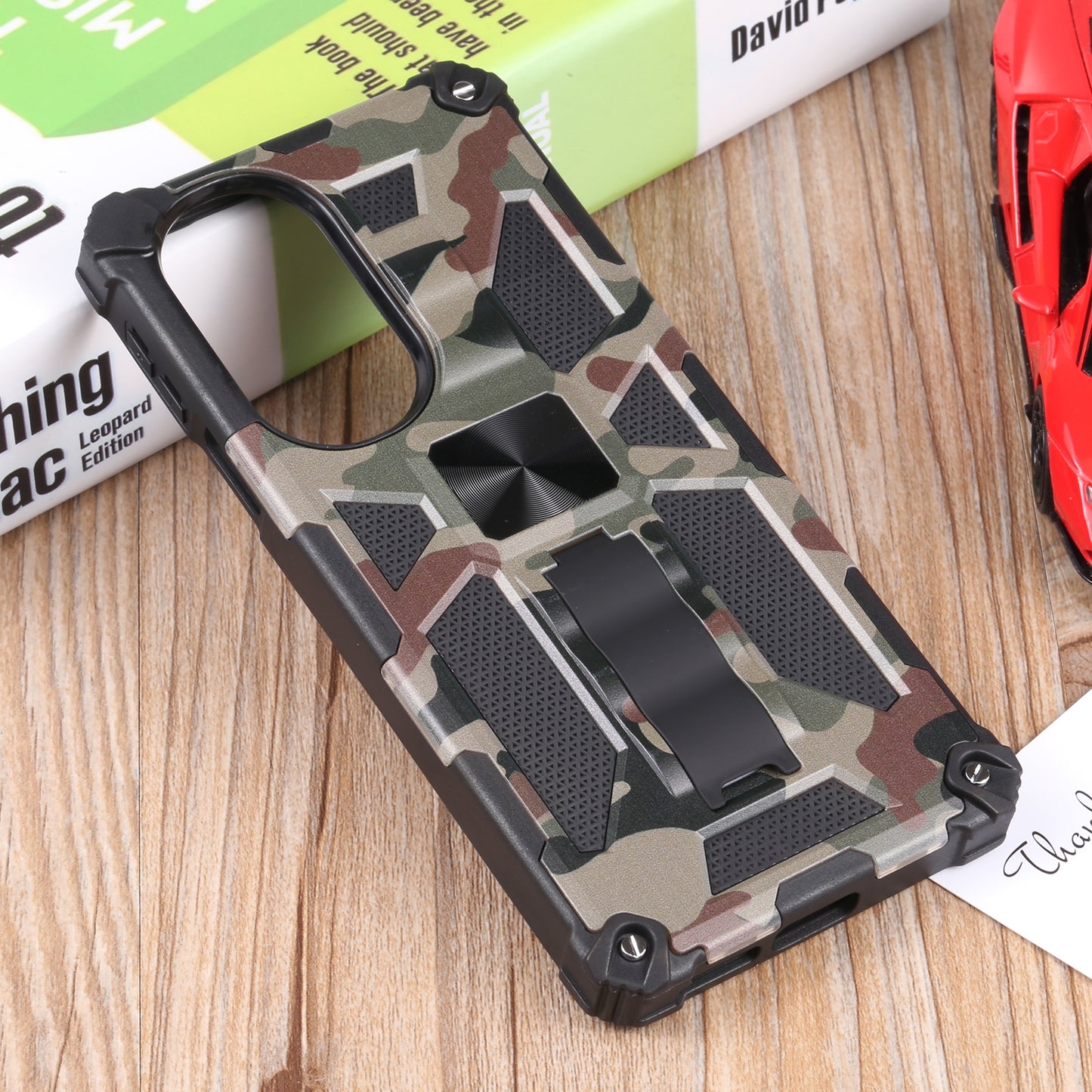 For Motorola Edge 30 Pro Camouflage Armor Shockproof TPU + PC Magnetic Protective Phone Case with Holder(Army Green)