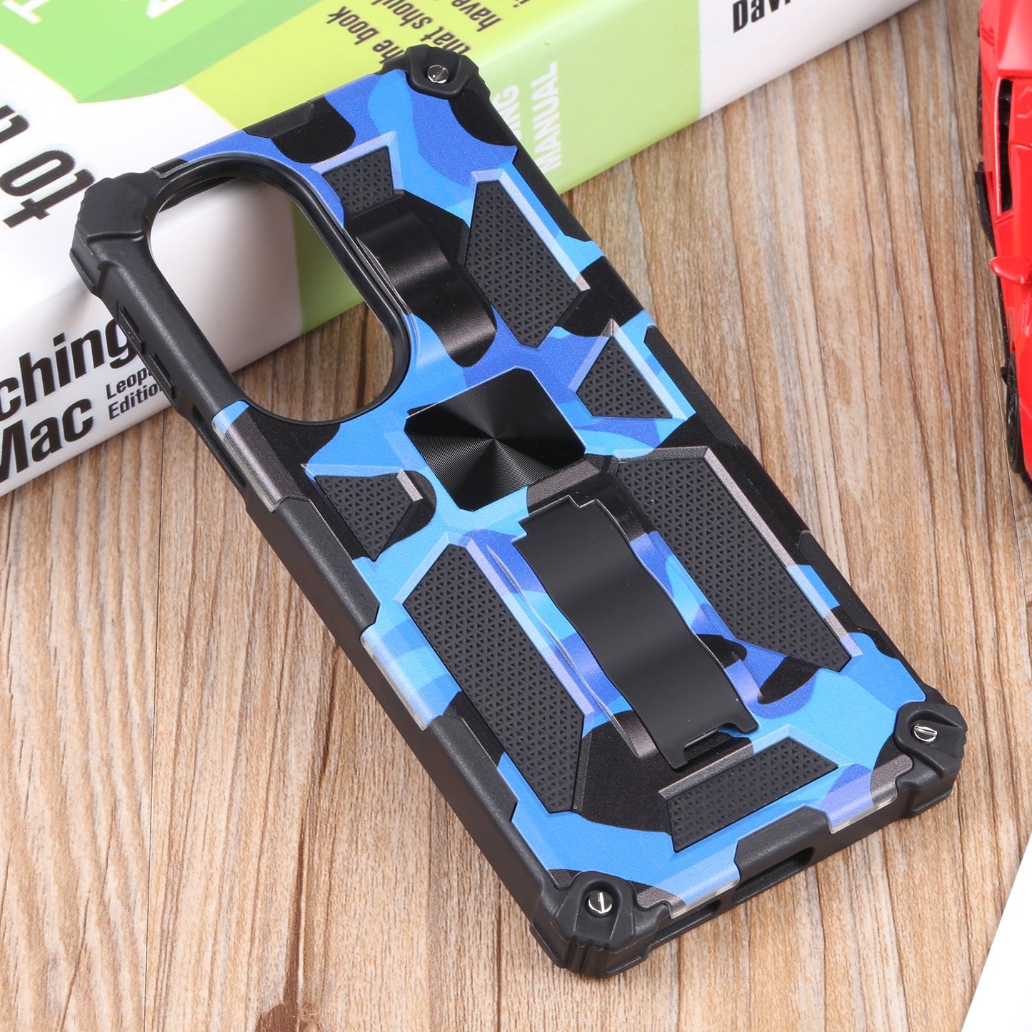 For Motorola Edge 30 Pro Camouflage Armor Shockproof TPU + PC Magnetic Protective Phone Case with Holder(Dark Blue)