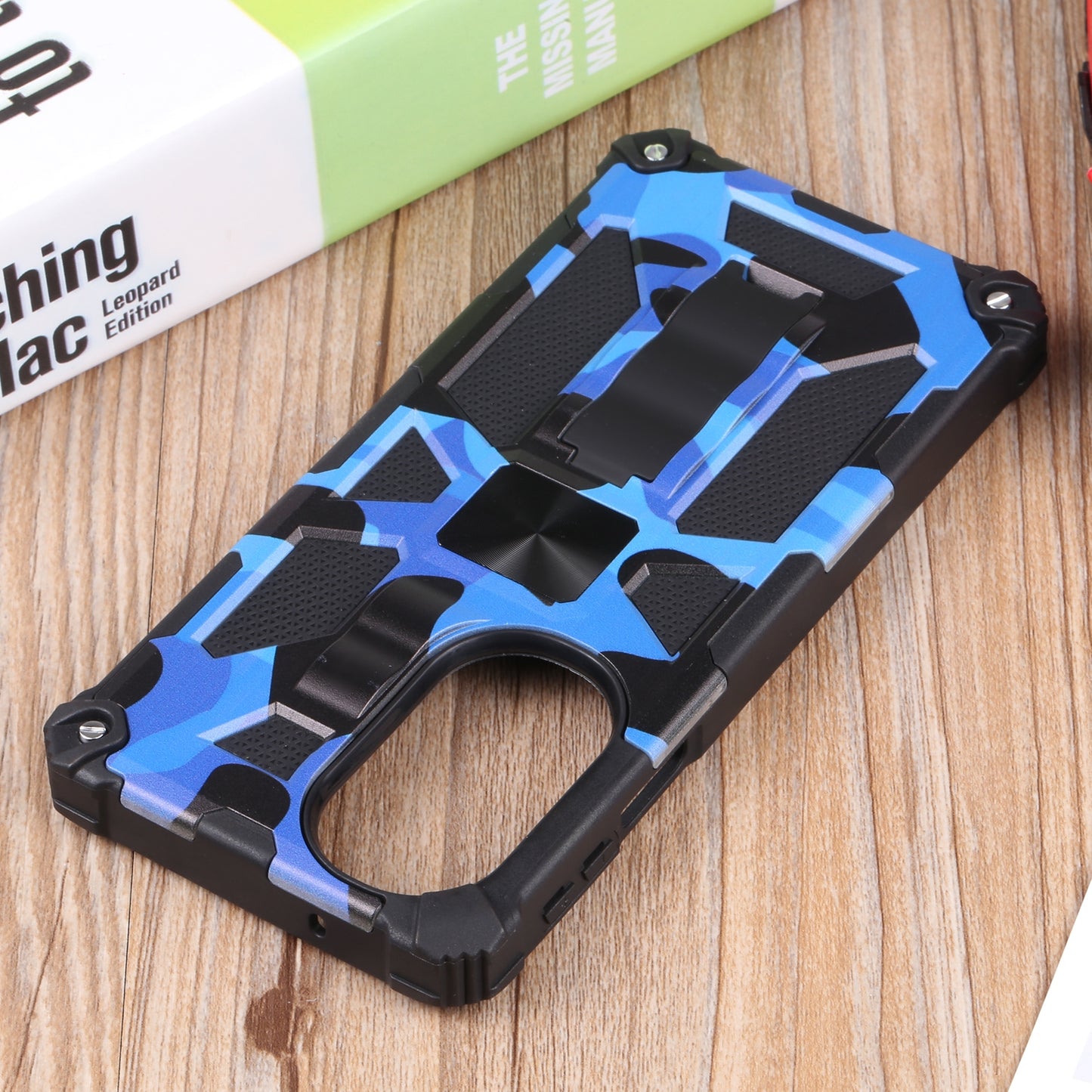 For Motorola Edge 30 Pro Camouflage Armor Shockproof TPU + PC Magnetic Protective Phone Case with Holder(Dark Blue)
