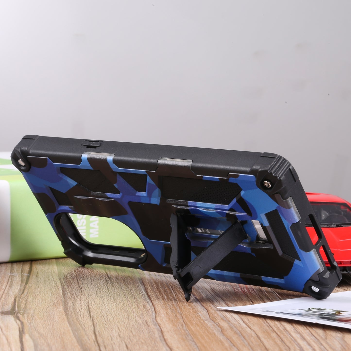 For Motorola Edge 30 Pro Camouflage Armor Shockproof TPU + PC Magnetic Protective Phone Case with Holder(Dark Blue)