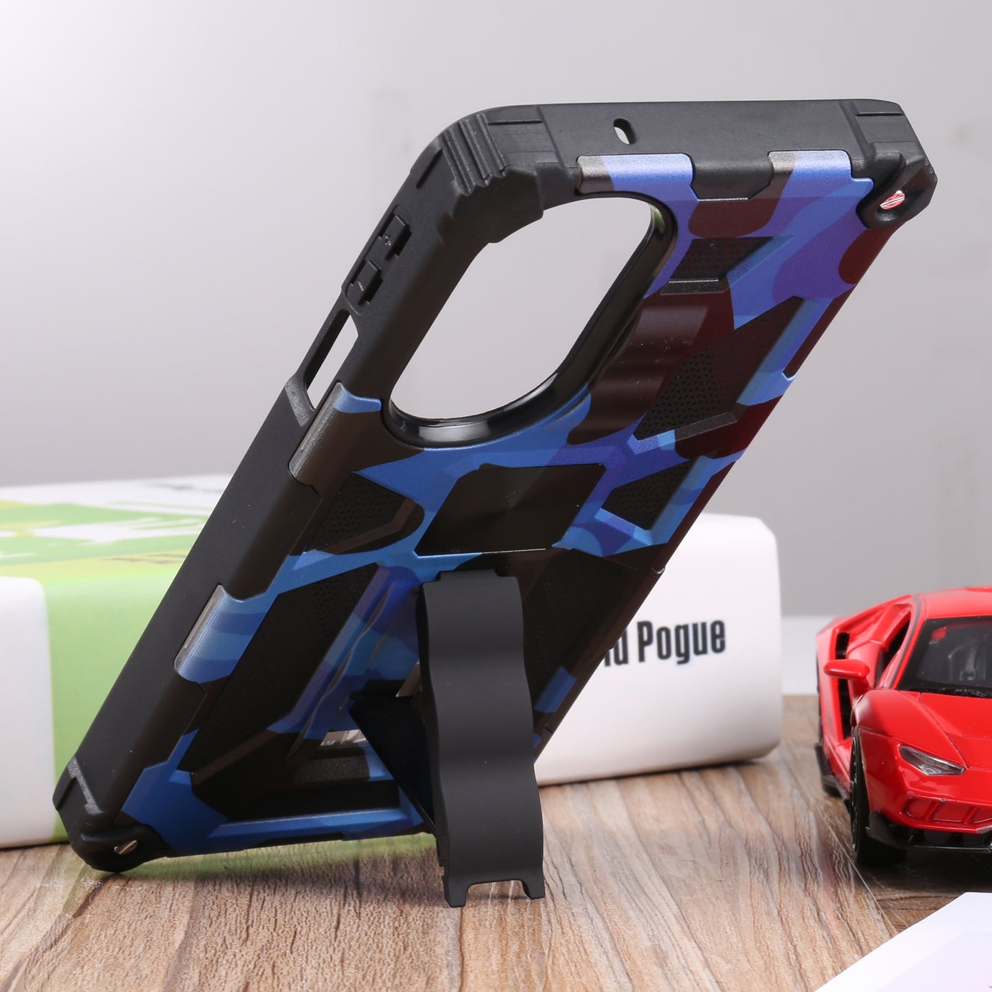 For Motorola Edge 30 Pro Camouflage Armor Shockproof TPU + PC Magnetic Protective Phone Case with Holder(Dark Blue)