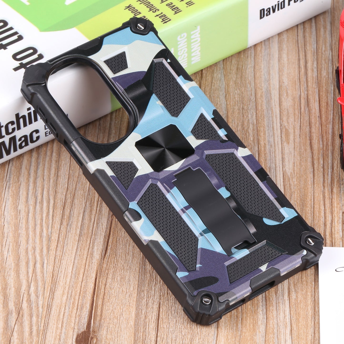 For Motorola Edge 30 Pro Camouflage Armor Shockproof TPU + PC Magnetic Protective Phone Case with Holder(Light Blue)