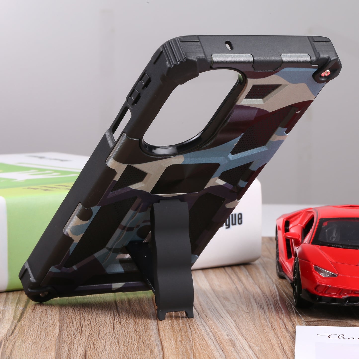 For Motorola Edge 30 Pro Camouflage Armor Shockproof TPU + PC Magnetic Protective Phone Case with Holder(Light Blue)