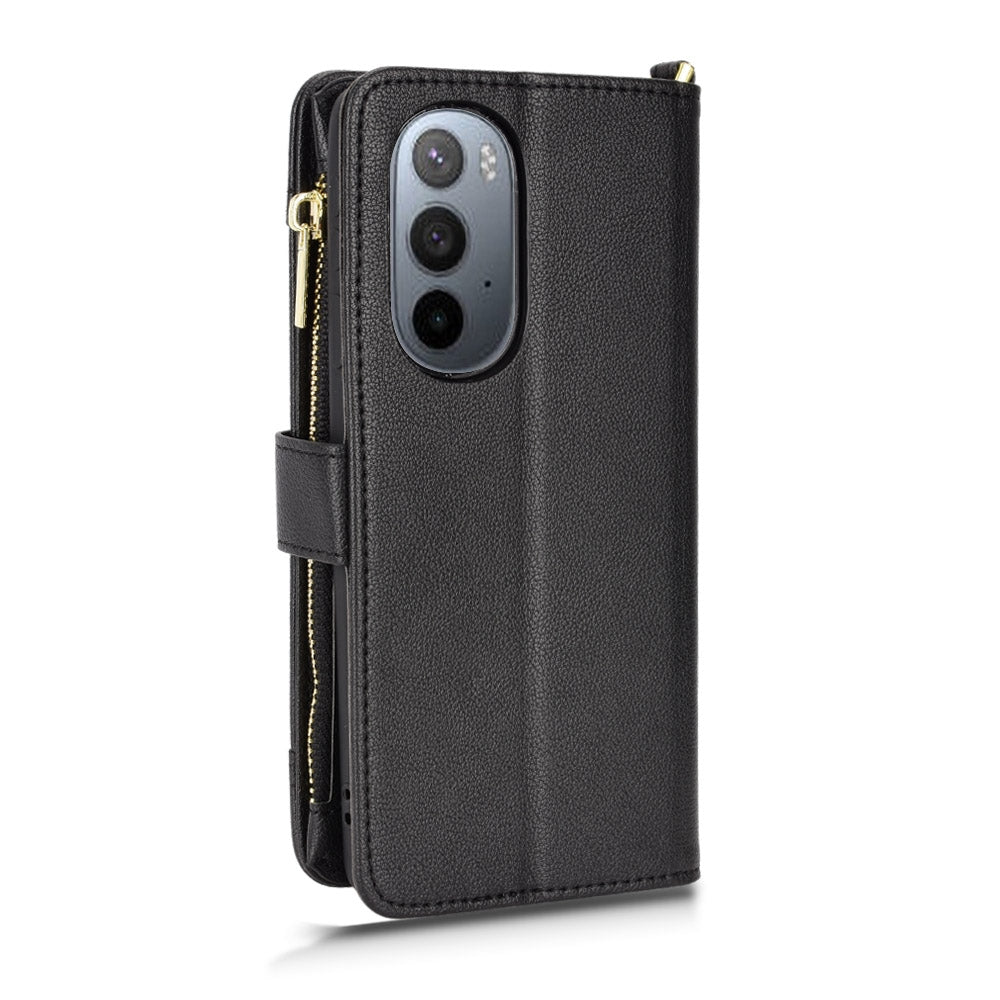 For Motorola Edge 30/Edge 30 Pro/Edge+ 2022 Litchi Texture Zipper Leather Phone Case(Black)